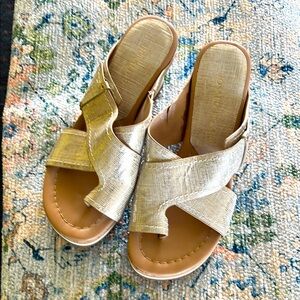 Donald J. Pliner Gold Metallic Sandals with Wedge Heel